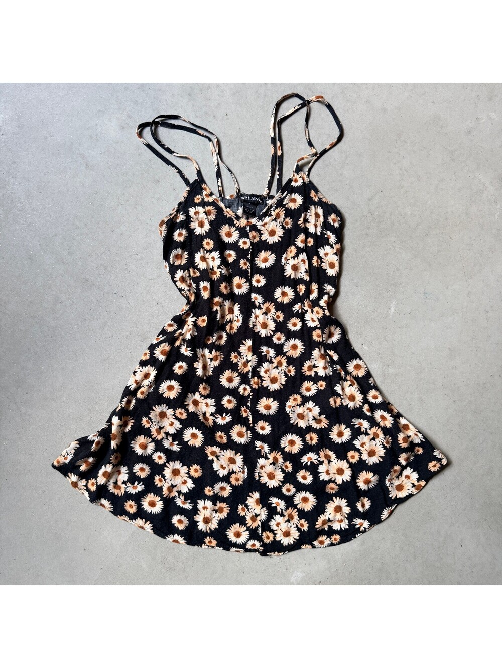 Wet Seal Medium Black Daisy Floral Strappy Mini Dress Y2K